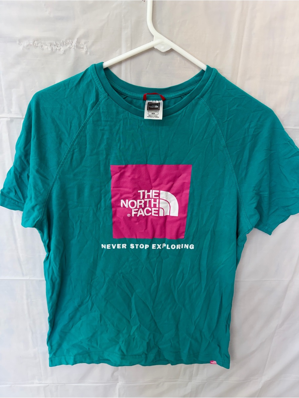 The North Face Teal Short-Sleeve Tee with Pink Logo